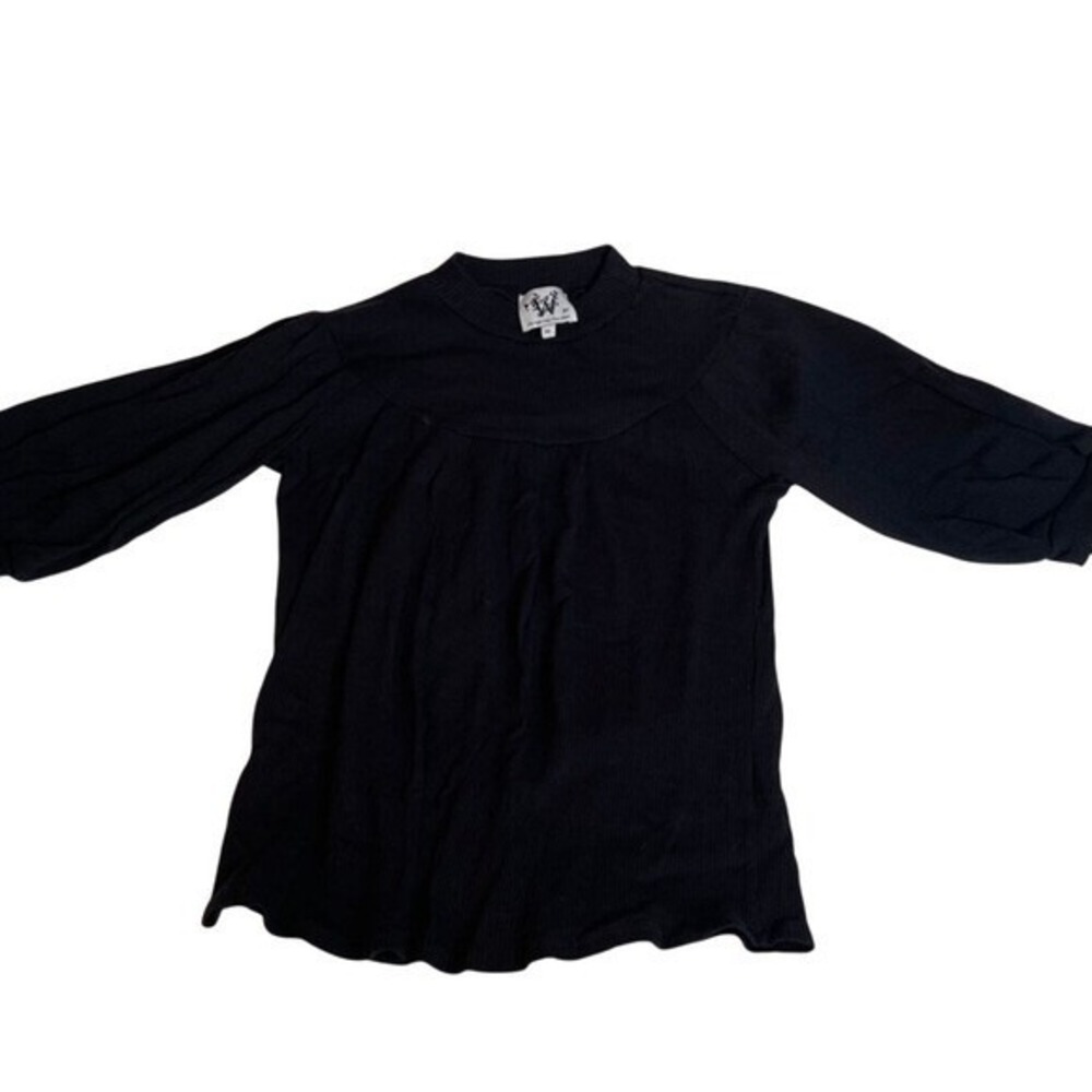 WHO WEAR WHAT WHEN WHERE Black Ribbed Mock Neck 3/4 Sleeve‎ Blouse Top XS